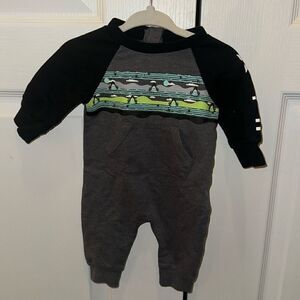 Hurley Long Sleeve Baby Coverall Soft Grey Black Ribbed Cuffs
